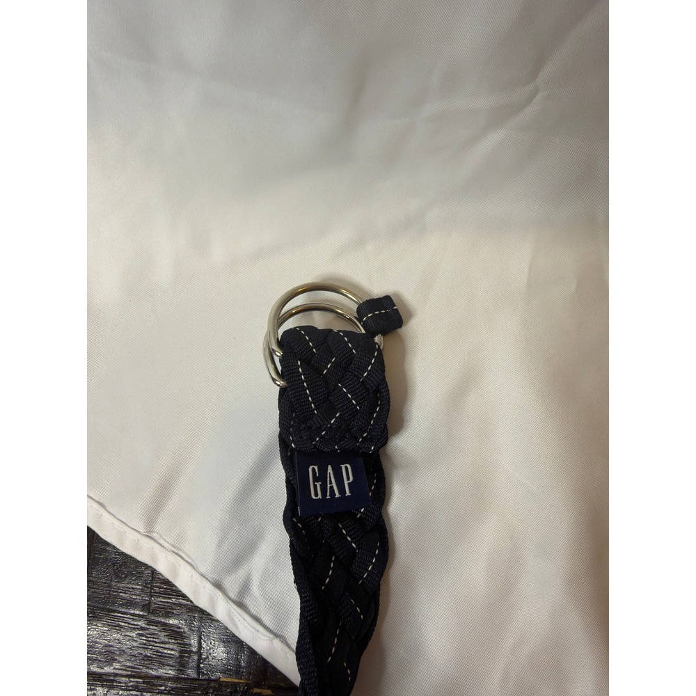 Gap Navy Blue Braided Woven D-Ring Belt White Contrast Stitching Adjustable